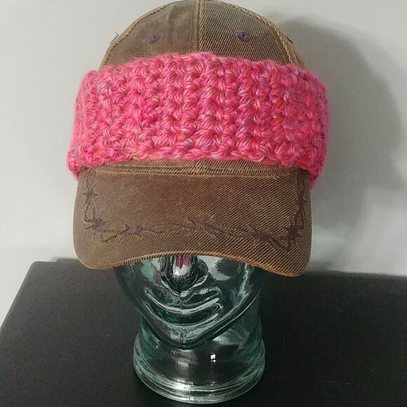 Just in! Handmade Crocheted Contoured Unisex Headband/Earwarmer Pink/Multi - Picture 2 of 8
